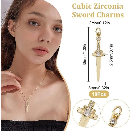 Beebeecraft 10Pcs 18K Gold Plated Charms Cubic Zirconia Shape Charm Dangle Pendants Charms for DIY Bracelet Jewelry Finding Making