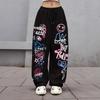 Pantaloni casual la modă cu picior larg și imprimeu graffiti - Stil stradal american larg