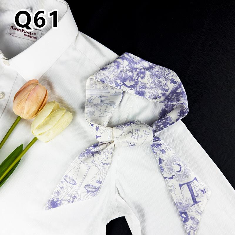 New Long Versatile Silk Scarf Tied Hair Band Bow Letter Floral Streamer Tied Bag Gift Small Silk Scarf