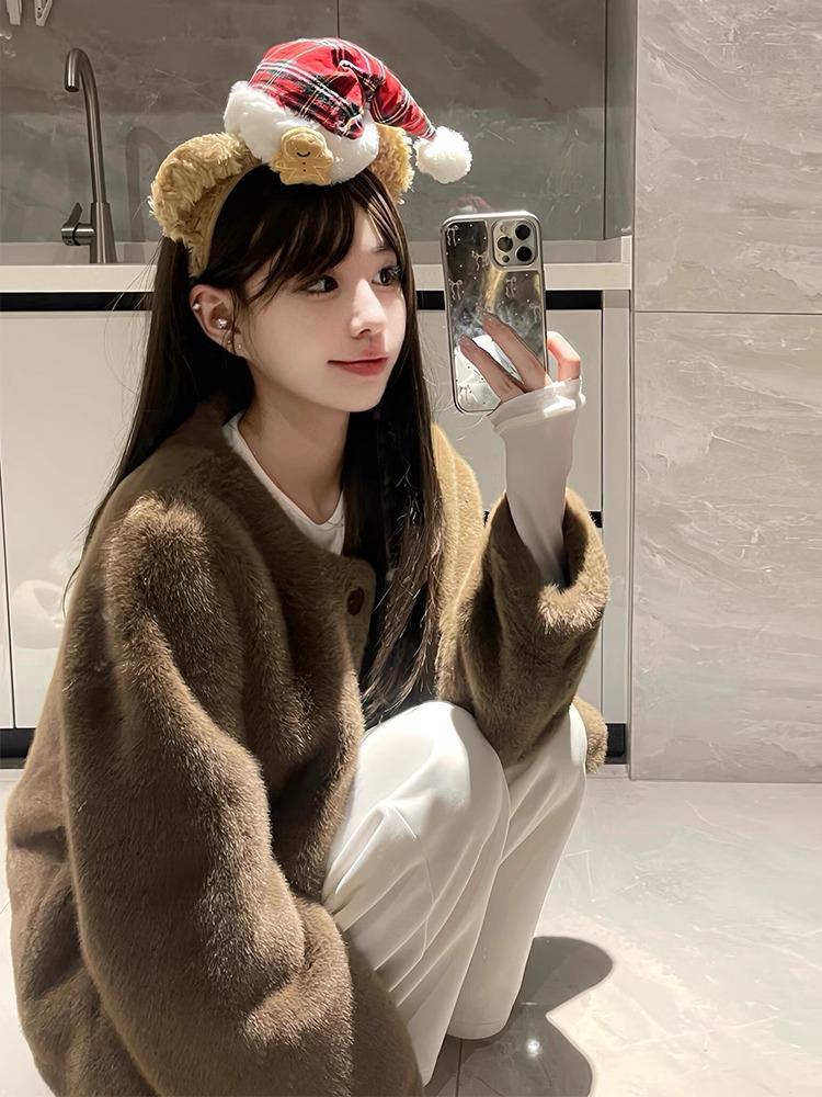 Umweltfreundlicher Kurzmantel aus Faux-Mink - Cremefarben, Niedlich und Weich für Damen, Winter 2025