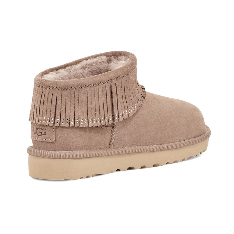 UGG Classic Ultra Mini Fringe Bling Vintage Plush Ankle Snow Boots Women boots Beech 1121576-BCHW