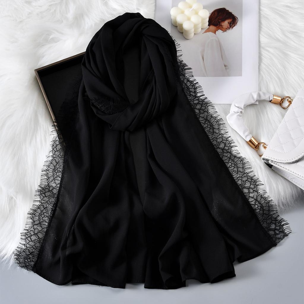 Premium Lace Chiffon Hijab Scarf For Women Muslim Hijab Shawl Plain Elegant Headband Scarves Headscarf African Turban Ramadan