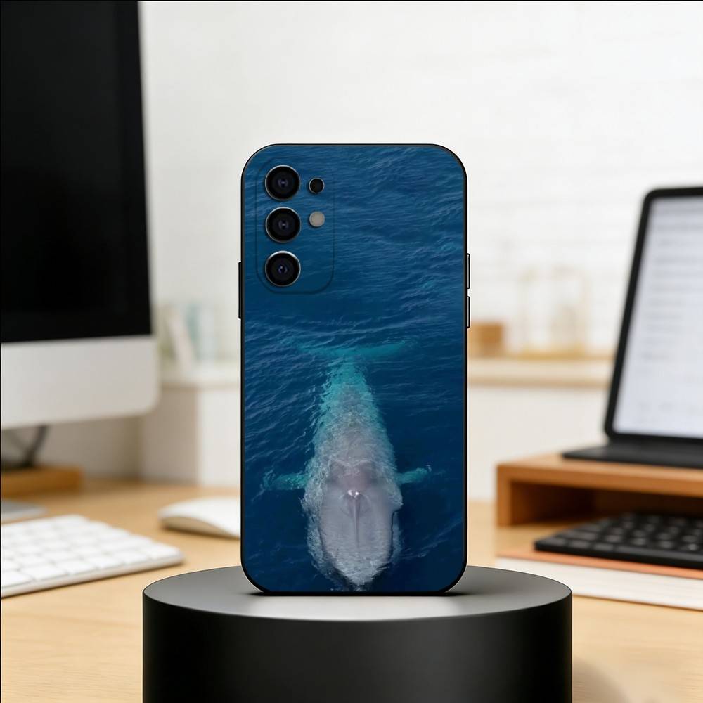 Ocean Blue Whale Phone Case For Samsung S25,S24,S21,S22,S23,S30,Ultra,S20,Plus,Fe,Lite,Note,10,Black Cover
