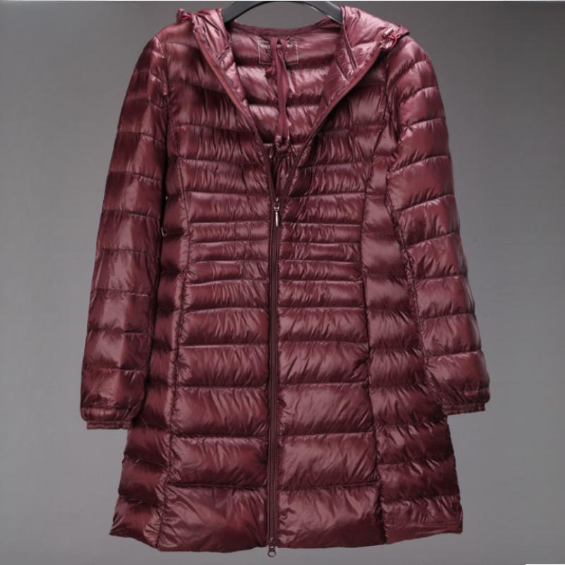 Women's Long Hooded Puffer Down Jacket - Ultra-Light Style