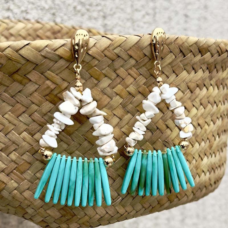 1Pair Bohemian Turquoise Earrings Geometric Acrylic Coral Shaped Earrings For Womens Trendy Jewelry Gift