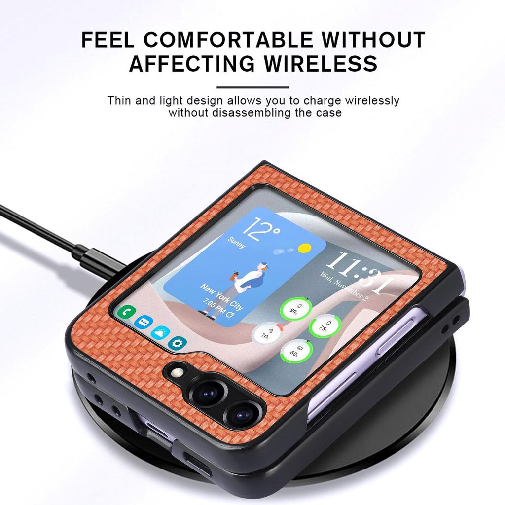 Carbon Fiber Style PU Leather Phone Case for Samsung Galaxy Z Flip8 Flip7 FE Flip6 Flip 8 7 6 5 4 3 Luxury Women Back Cover LXW