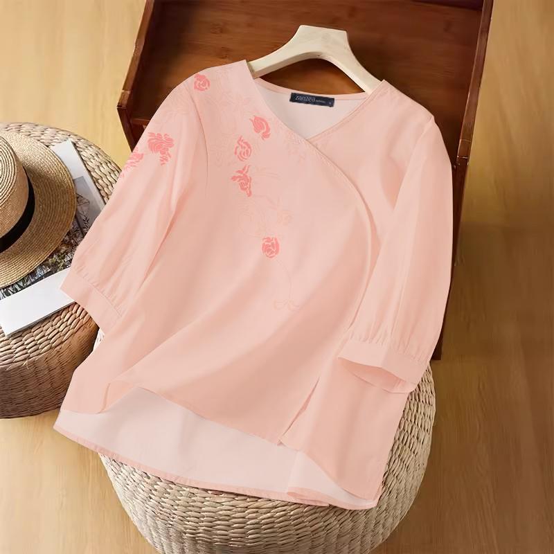 

ZANZEA Женские повседневные блузки с V-образным вырезом и коротким рукавом с цветочным принтом S розовый