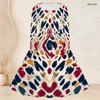 Women Plus Size Square Neck Long Sleeve Multi Color Printed Tie Waist A Line Flared Dress