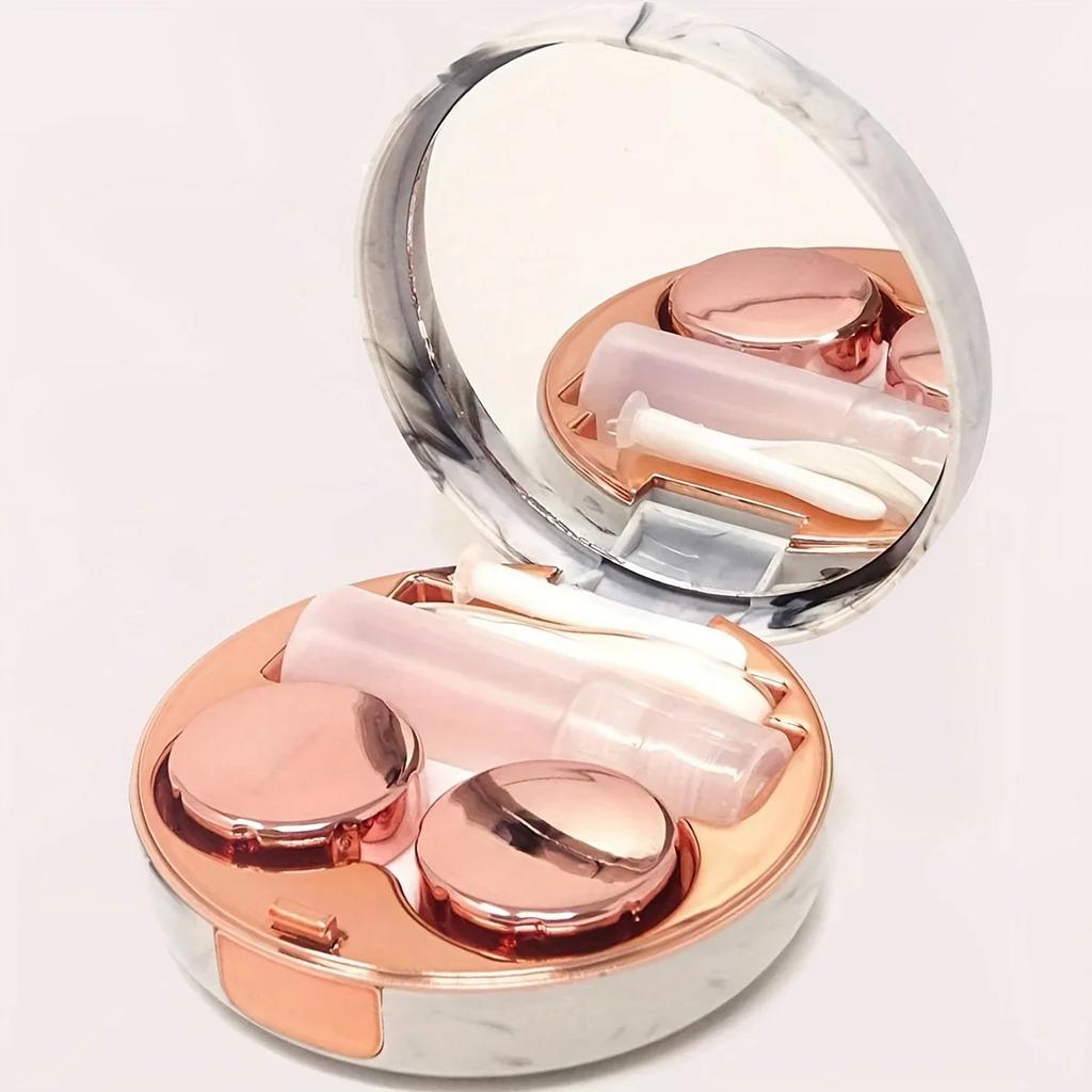 1PC - Round Marble Pattern Beauty Eye Contact Lens Box Dual Case Storage Lens Box Contact Lens Dual Case