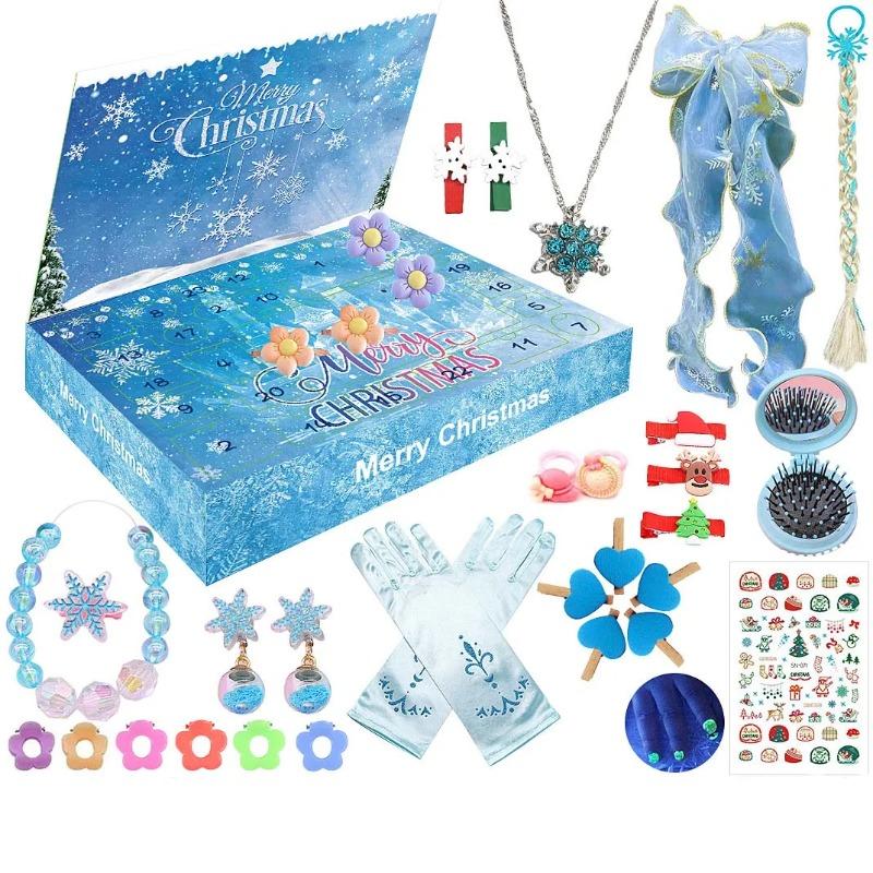 Hot Pink Christmas Advent Calendar Box for Girl Gift Mermaid Unicorn Princess Dress Up Jewelry Hairpin 24Day Countdown Calendar Gift Box