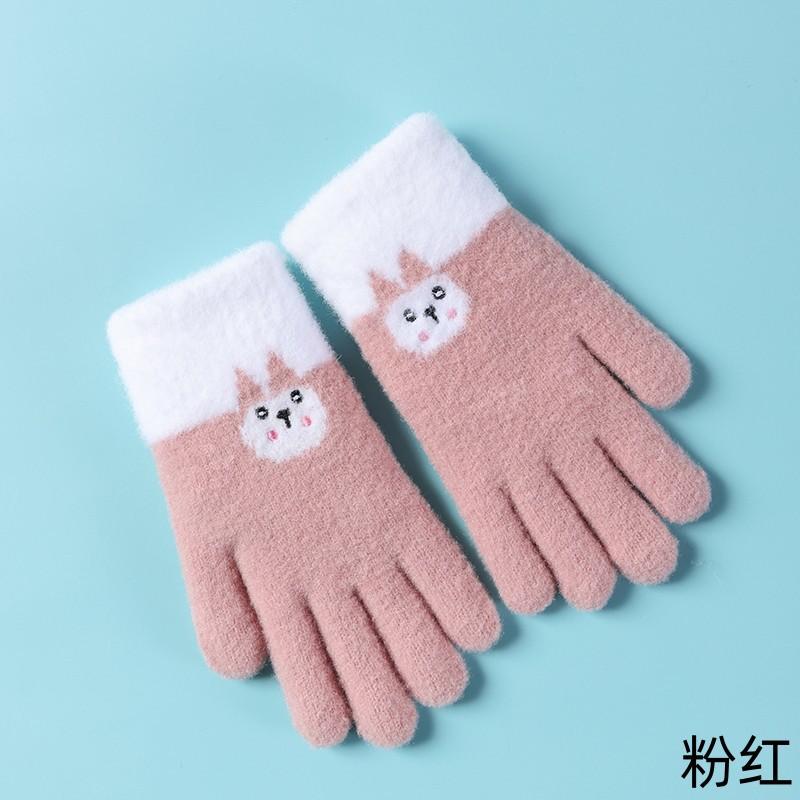 Girls autumn and winter cute little whale baby kindergarten knitted five-finger cold-proof wool warm children's gloves -