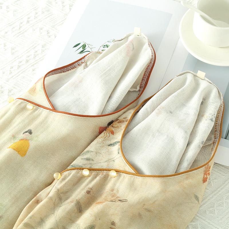 Women's Long-sleeved Chinese National Style Cotton Nightgowns for Women Spring / Summer Thin Bamboo Cotton Double-layer Gauze Nightdress