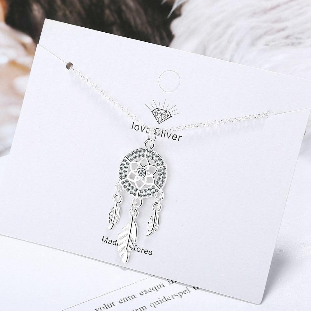 Classic Retro Dreamcatcher Resizable Sterling Sivler Feather Women Jewelry Pendant Necklaces Girls Fashionable Stylish AccessoriesClassic Pendant