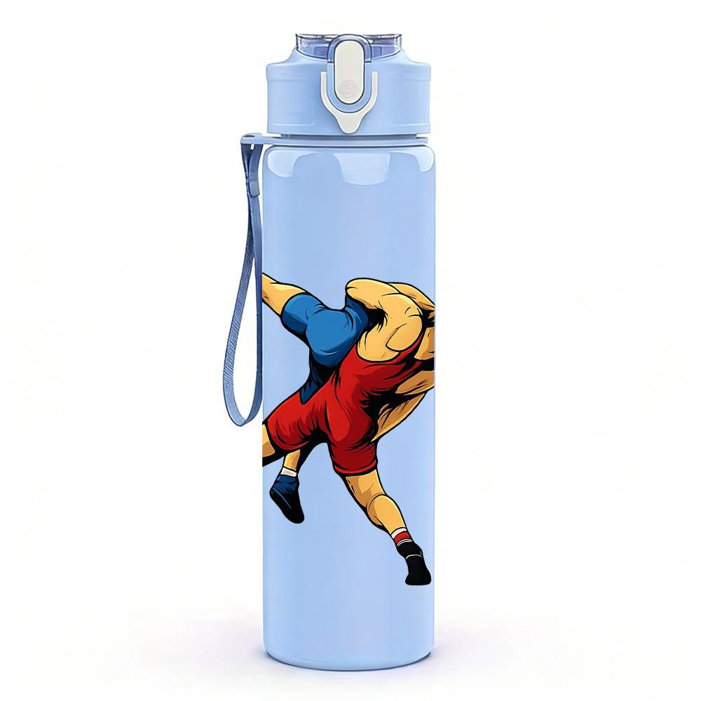1PC Wrestler Action Silhouette 750ml Color Plastic Sports Water Bottle Leakproof Flip Straw Lid Suitable for Sports Office Home Use