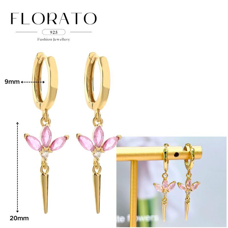 Luxurious Geometry 925 Silver Ear Needle Pink Series Zircon Pendant Hoop Earrings Sweet Fashion Wedding Jewelry Gifts