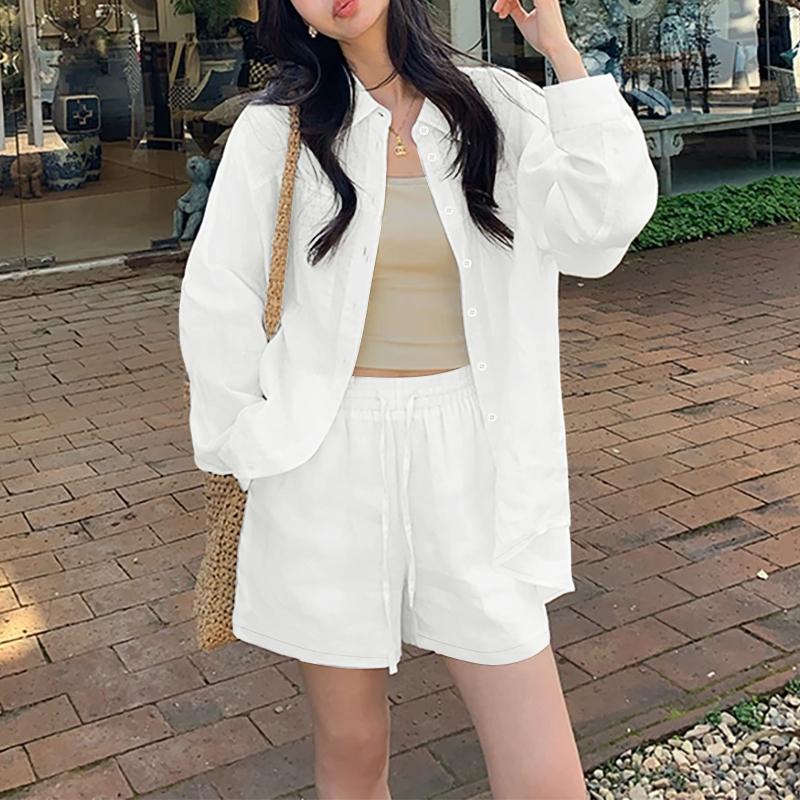 

ZANZEA Женский летний комплект из двух частей: блузка с длинным рукавом и шорты M