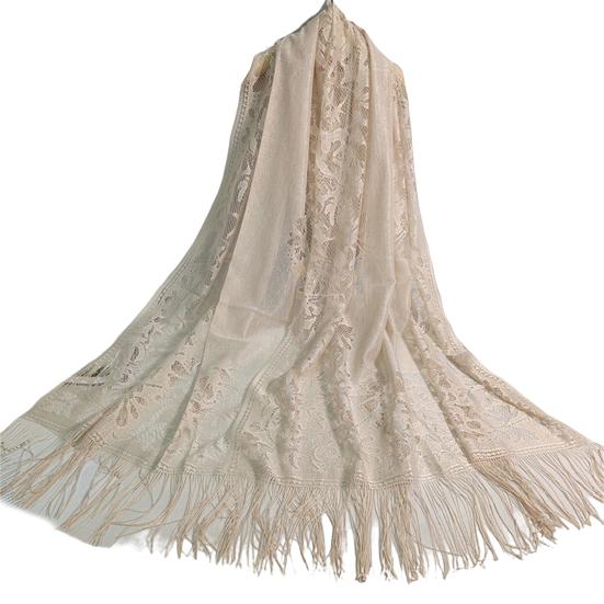 Ethnic Style Tassel Extra Long Jacquard Women Scarf Hollow Lace Cheongsam Shawl Female Accessories
