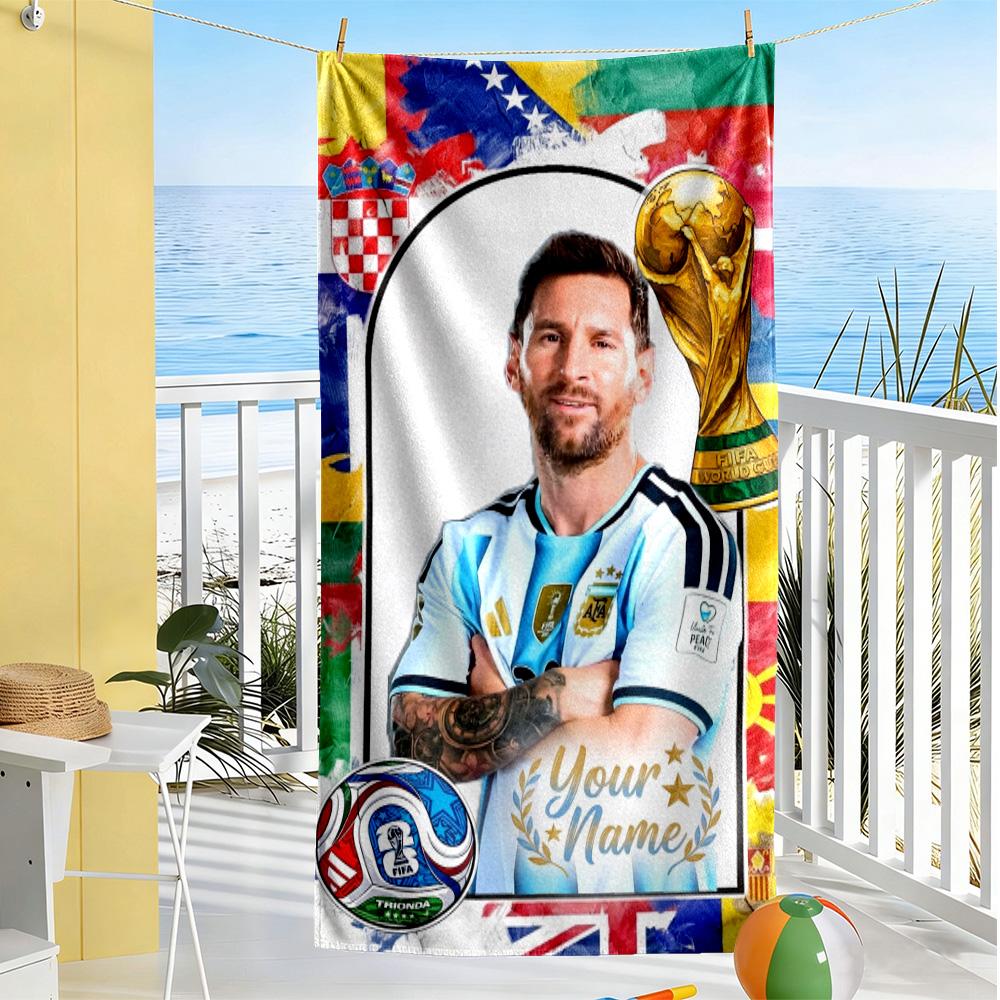 Football Messi Customize Your Name Beach Towel Soft Durable Quick-Dry Suitable for Swimming Gym Camping Yoga Vacation