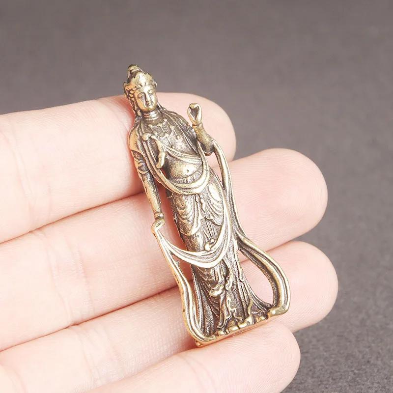 Statue de Bodhisattva Guanyin en laiton, ornements de bureau, décoration de salon, figurines de Bouddha religieuses en cuivre, accessoires d'artisanat