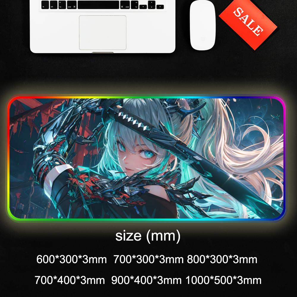 Anime Girls Mouse Pad RGB Gaming Mousepad Big LED Pad PC Desk Mat Luminous Mouse Pad Large Keyboard Mats Table Rug With Backlit