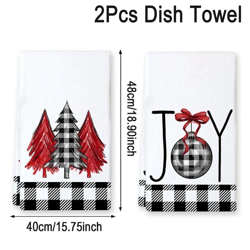 1pc Christmas Kitchen Towels Christmas Tree Kitchen Dish Towels Green Buffalo Plaid Xmas Tree Dishcloth For Farmhouse Home Decor