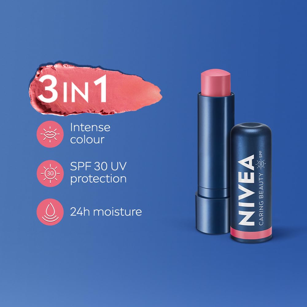 Nivea Balsam do ust i policzków w odcieniu różowym z SPF 30 dla błyszczącego nawilżenia 4,8 g | Nawilżający balsam do wszystkich typów skóry, 1 opakowanie