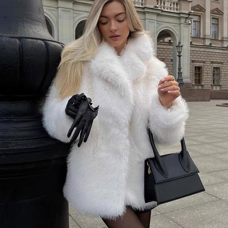 Autumn and Winter New Faux Fur Coat Suit Collar Mid-length Coat Women's Coat
