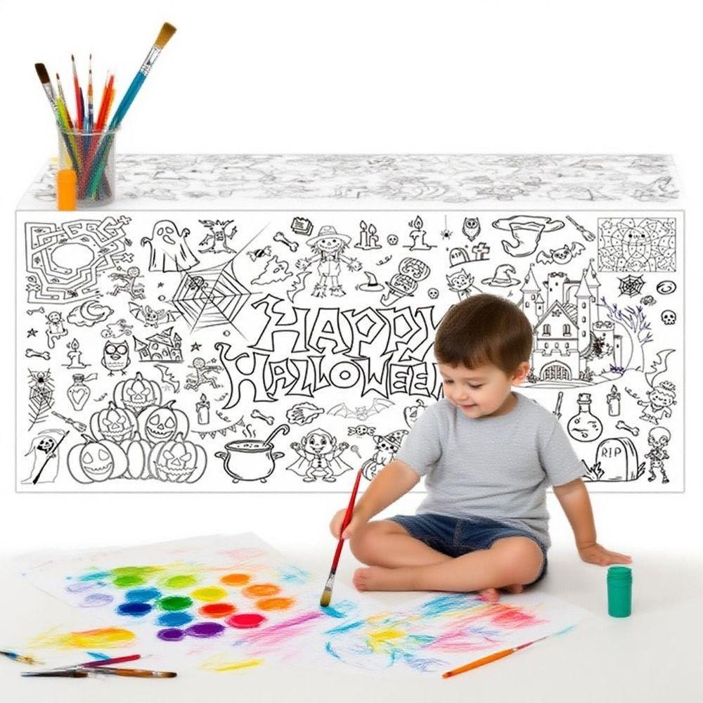 Creative Halloween Graffiti Tablecloth Handmade Cartoon Children's Drawing Tablecloth 183x76cm Waterproof Large Coloring Posters
