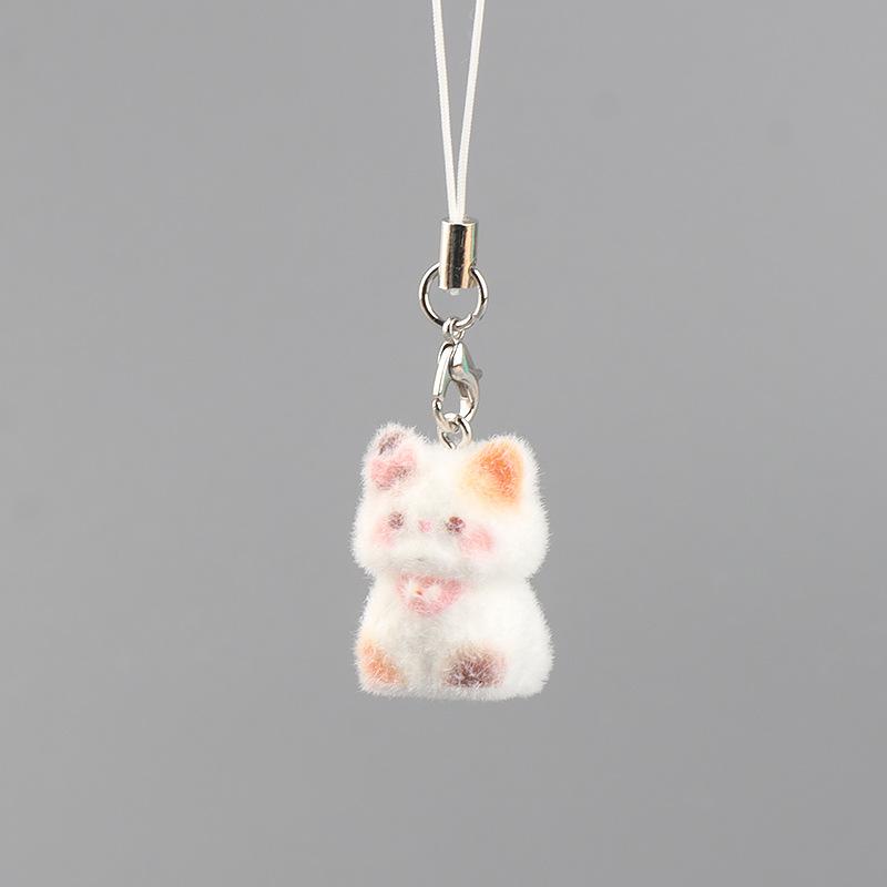 Cute Flocked 3D Resin Bear Keychain Sweet Creative Student Phone Chain Pendant Bag Accessory Phone Strap Gift