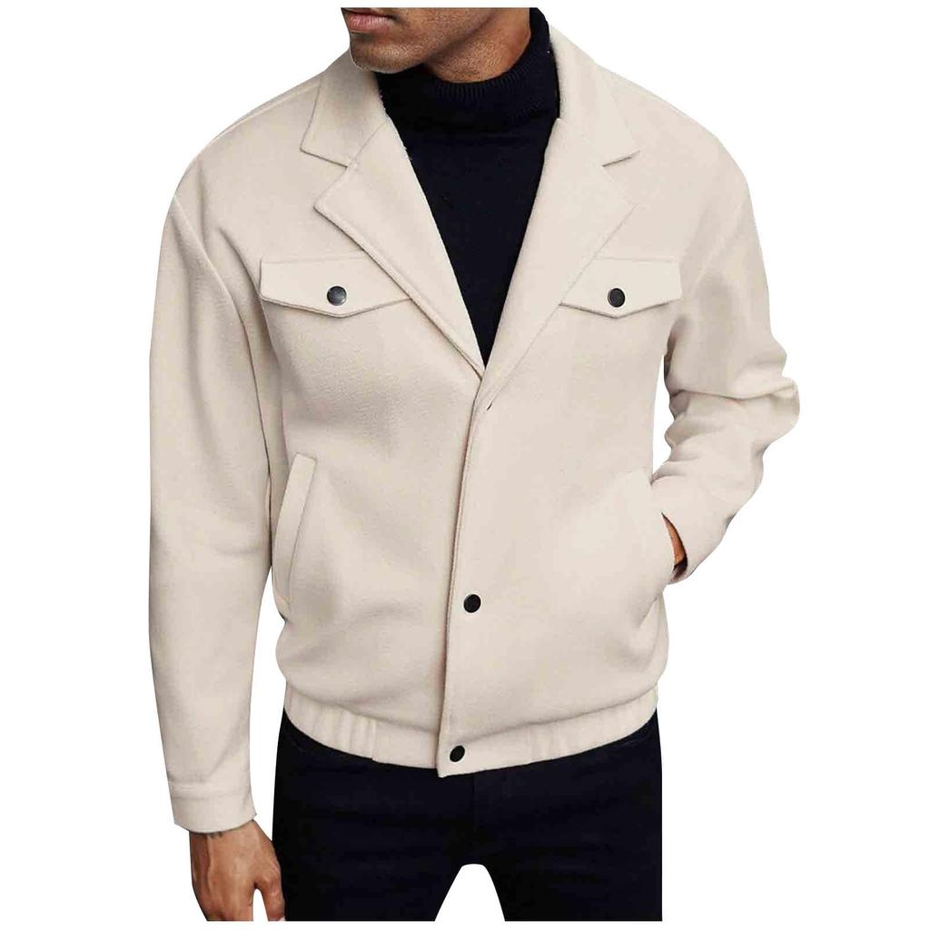 Men's Wool Shirt Jacket Button Down Long Sleeve Casual Overshirt With Flap Pockets