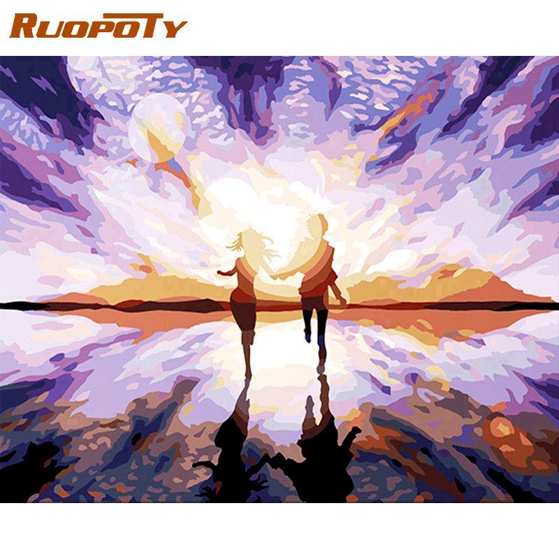 

Ruopoty DIY Набор для рисования по номерам Lover Пейзаж Настенная картина Раскраска по номерам для домашнего декора Artowrk 40x50 см без рамки