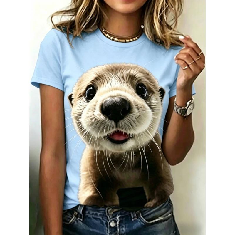 Women's summer casual O-neck short-sleeved T-shirt, with fashionable 3D print, suitable for outings or at home