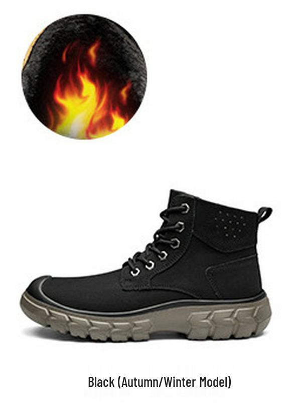 Men s Cross-Border Genuine Leather Lace-Up Martin Boots, Versatile High-Top Cowhide Work Boots, Plus Velvet Warm Cotton. 42
