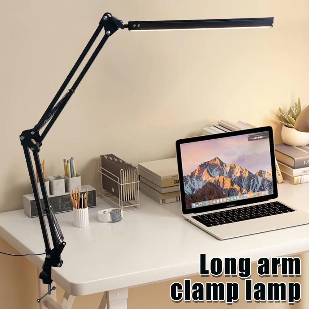 Dimmable LED Desk Lamp with Clamp Adjustable Clip Swing Arm Desk Lamp Folding Clip on Light  Office