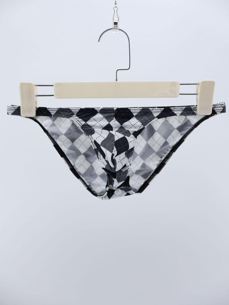 Plaid Ice Silk Ribbed Men's Breathable Underwear Triangle Briefs