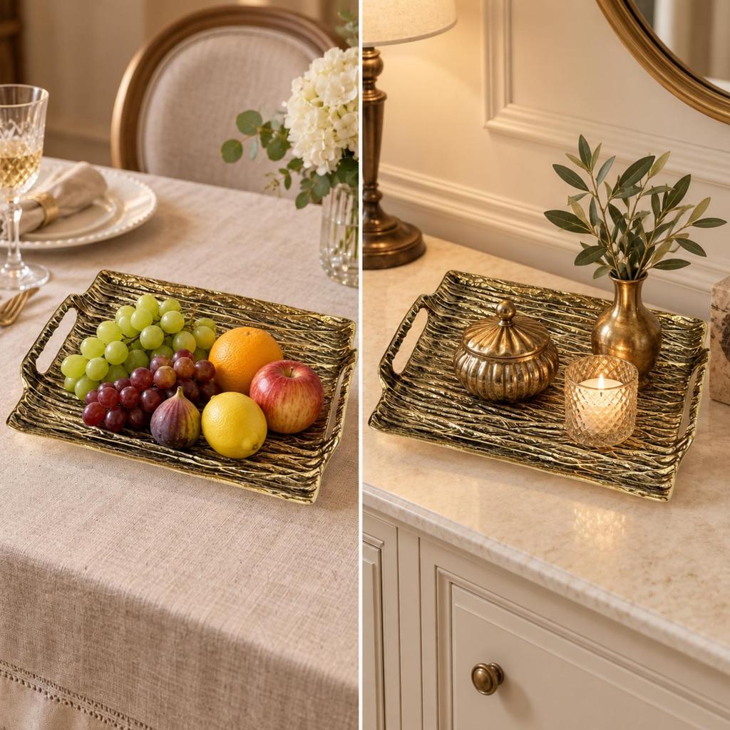 Textured Aluminum Tray with Handles Sleek Serving Sturdy for Home Decor,