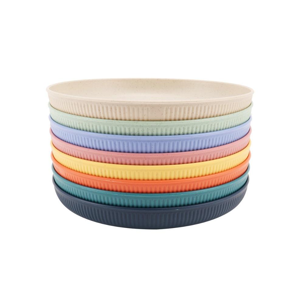 8PCS 9 in Camping Plate Striped Pattern Fruit Plate Household Snack Dish Picnic