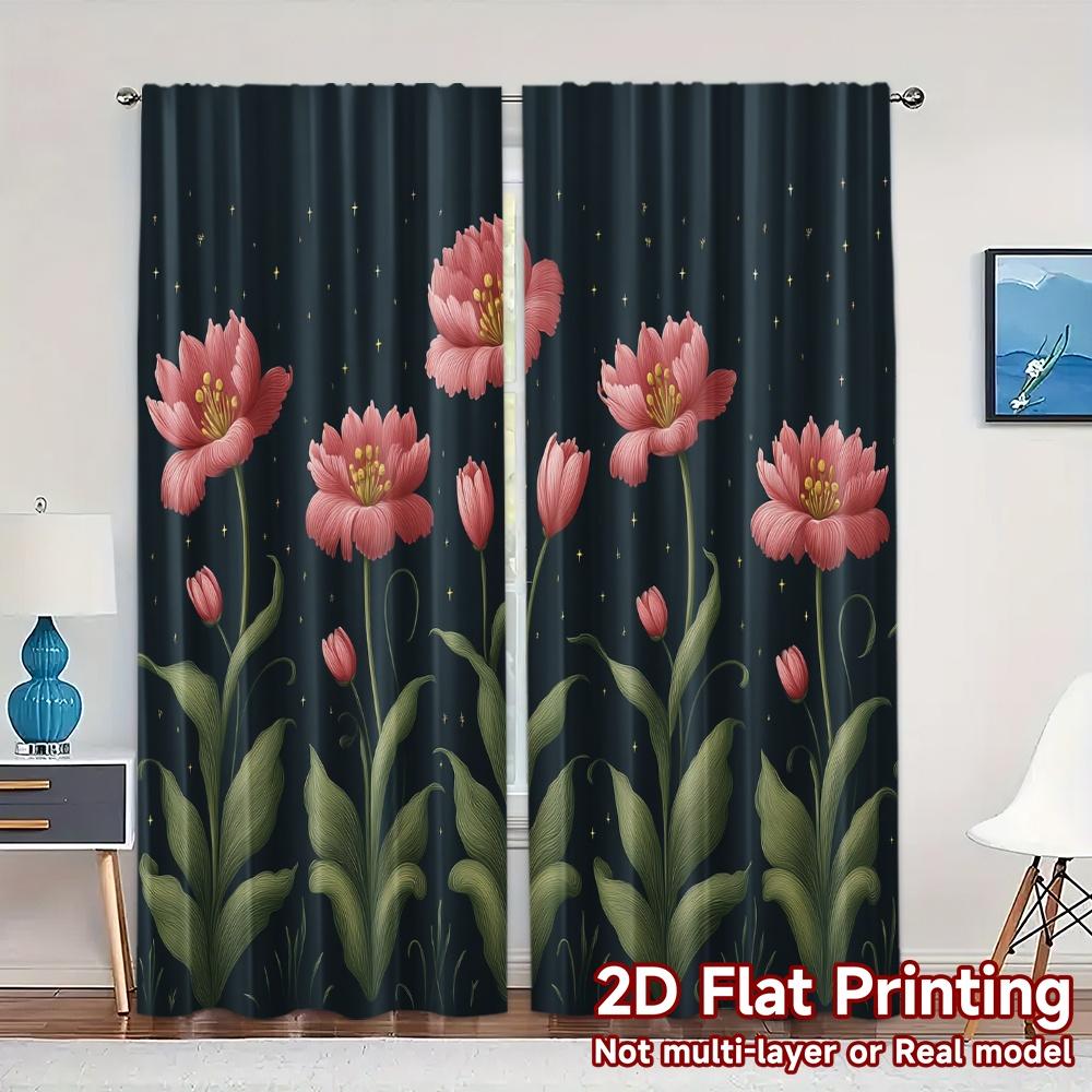 

2D FLAT PRINTING 2pcs Curtains (Without Rod) Floral Night Sky Design April Fools is Day Festival Creative Curtains Machine 100*130 Grommet Top 1pcs