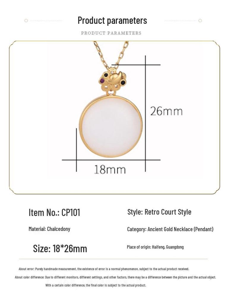 Pendentif Qian Duoduo Style Cour avec Jade Blanc Gras de Mouton Hetian et Collier en Cuivre Plaqué Or