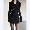 Women's Spicy Korean Style Hip-Hugging Dress with Black Stockings - Spring/Autumn Slim-Fit Outfit