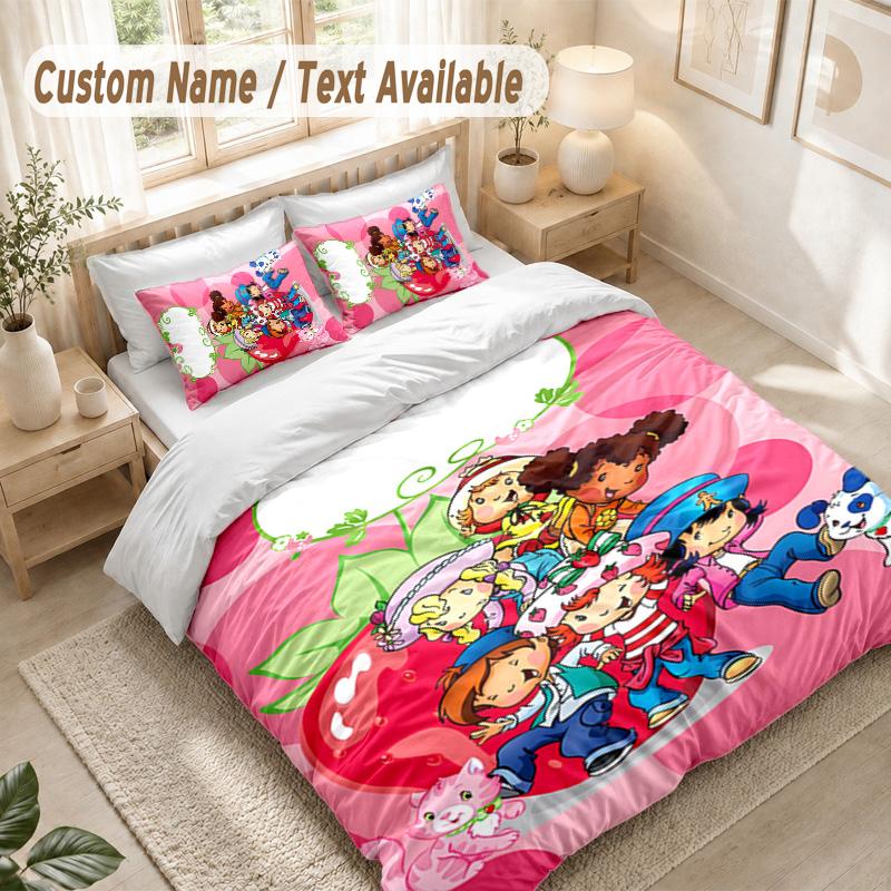Strawberry Princess Bedding Set, 1 Duvet Cover & 2 Pillowcases Soft Comfortable Bedroom Home Textile Decor
