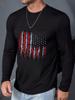 1pcs Men's Fall Long Sleeve Casual Tee Distressed American Flag Graphic T Shirt Vintage Style 100% Cotton Patriotic USA Digital Printed T Shirt For