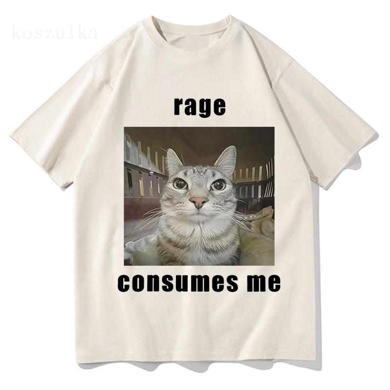 Funny Rage Consumes Me Cat Meme Graphic T Shirt Fashion Vintage Short Sleeve T-shirt Men Women Casual Cotton Oversized T-shirts