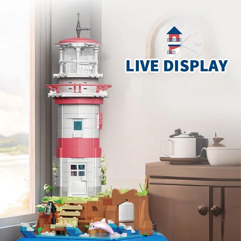 909PCS Lighthouse Music Box Building Blocks Sea Island Street View Model Сборные кирпичи — фото 4