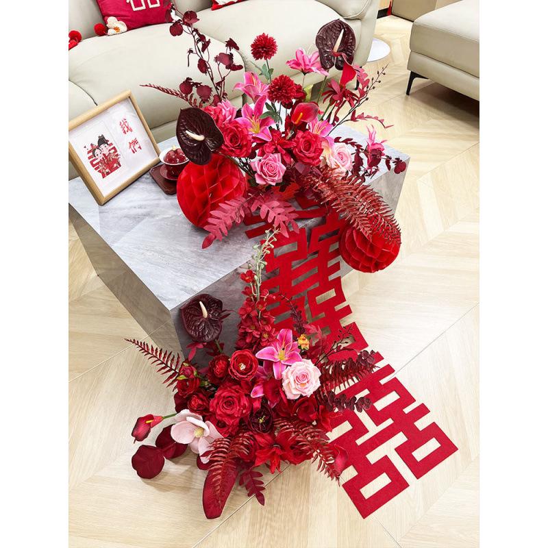 Red Wedding Artificial Flower Arrangement for Living Room, Coffee Table, or Bedside Décor