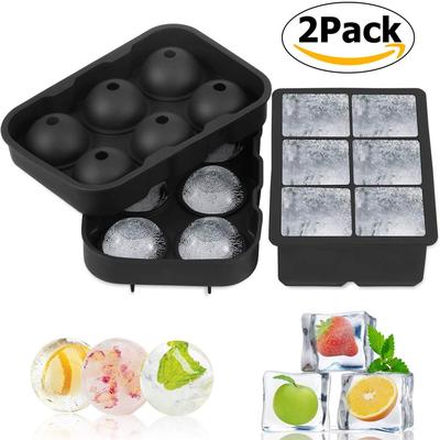 6-Piece Silicone Ice Cube Tray Set with Square and Round Molds