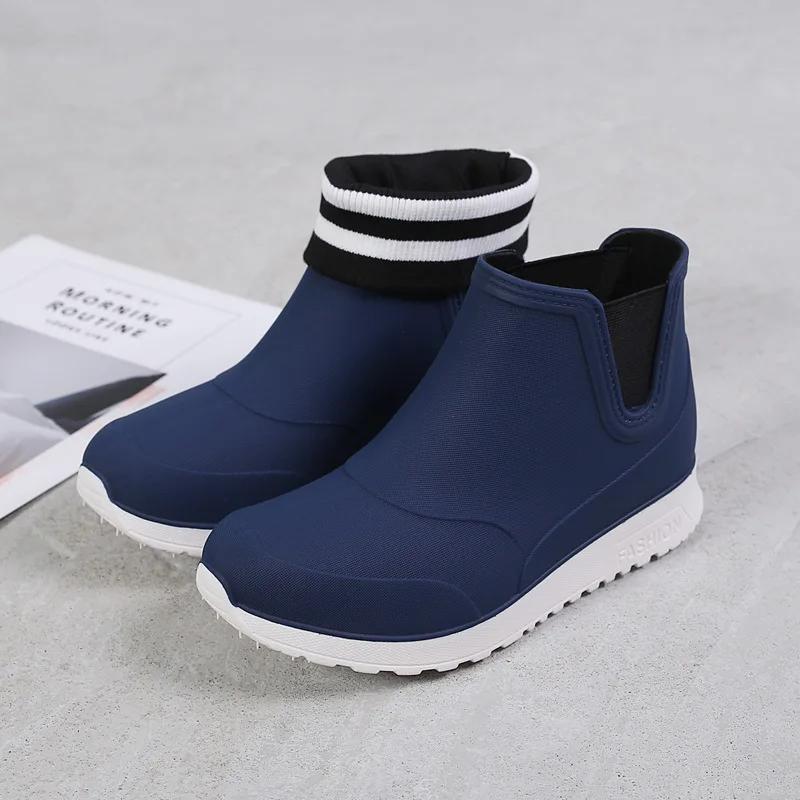 Fashion Rain Shoes for Lovers Rubber Shoe Platform Ankle Boots Autumn Winter Slip On Booties Boots for Men Waterproof Work Botas Hombres