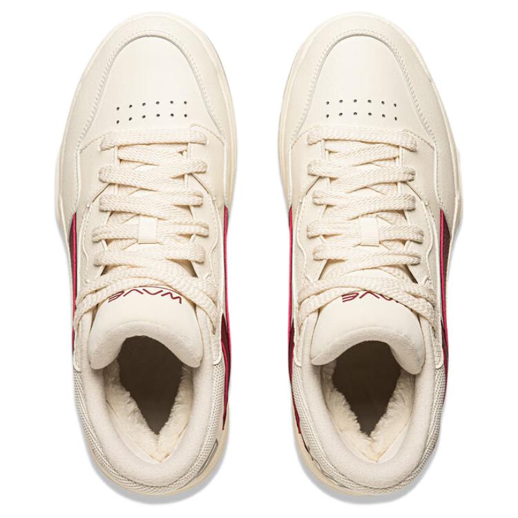 Li Ning Wave MID FLEECE Thermal Slip Resistant Mid Top Skateboard Shoes Men's Beige Red AGCU159-1
