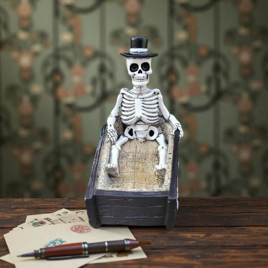 Yousheng Halloween Skull Ornament, Resin Skeleton Shape 3D Printed Figure, Portable Desktop Skull Figurine Tabletop Party