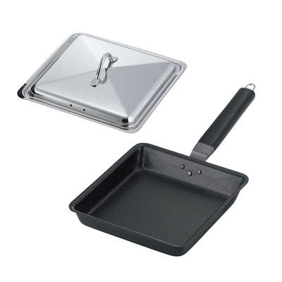 Frying Pan, Square 20cm, with Lid [Made In Japan] Gas Fire/IH Compatible, Iron Gyoza Pot, Can Arrange Gyoza To the Corner, Non-St